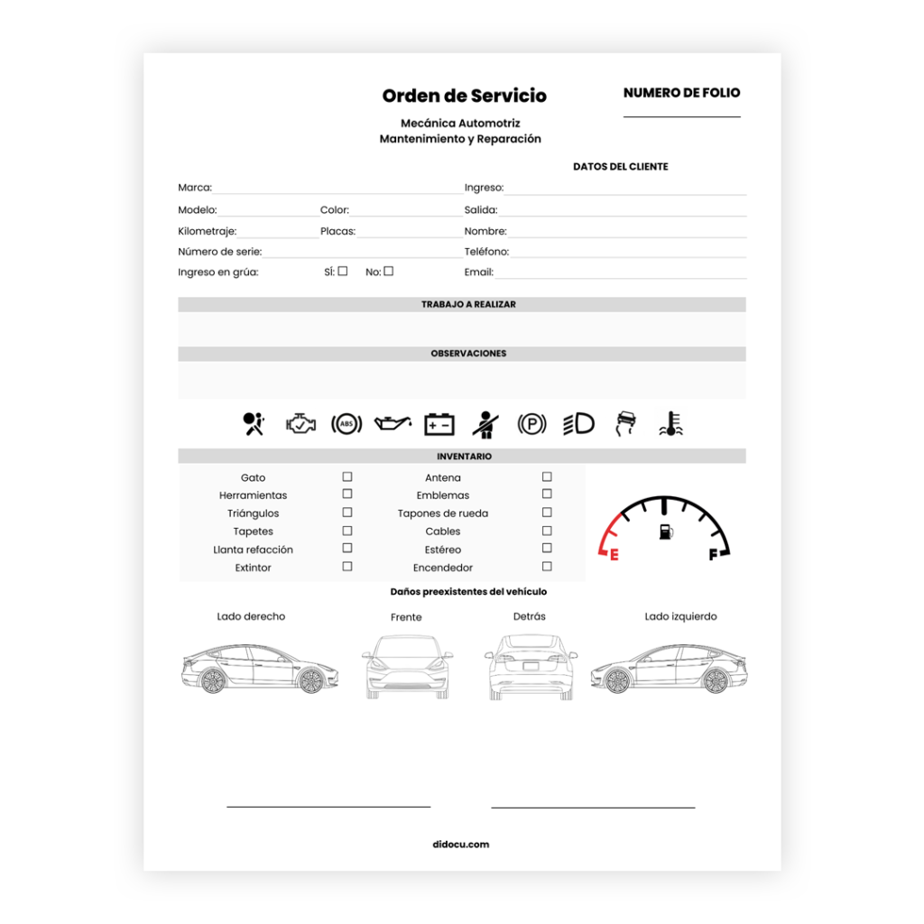 Formato de Orden de Servicio Automotriz en PDF