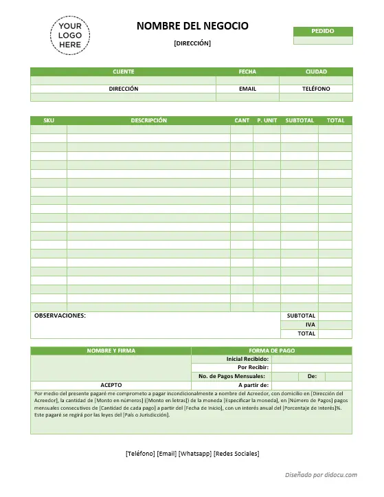 Características y Beneficios del Formato de Nota de Venta con Pagaré en Word y Excel