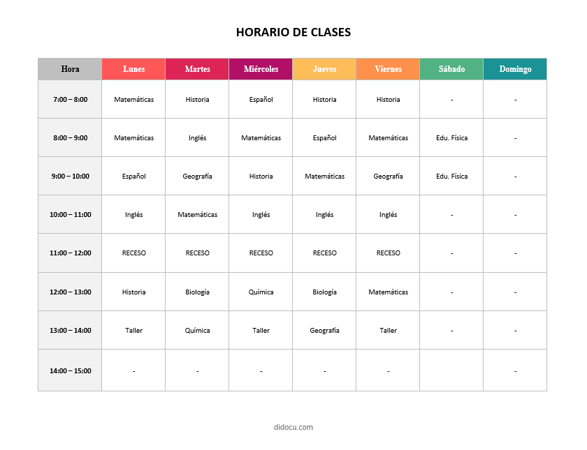 Plantilla De Horario De Clases En PDF Y Word GRATIS Didocu Plantilla De Horario De Clases En PDF Y Word GRATIS Didocu