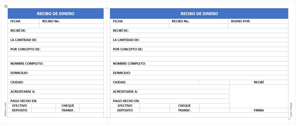 Ejemplo de Recibo de Dinero en Word