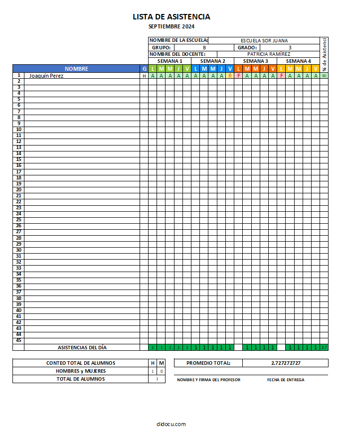 Descargar Formato para Llenar Lista de Asistencia en Excel - Lista para Imprimir