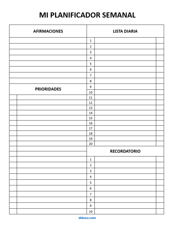 Plantilla de Planificador Semanal Personal en Word [GRATIS] | didocu