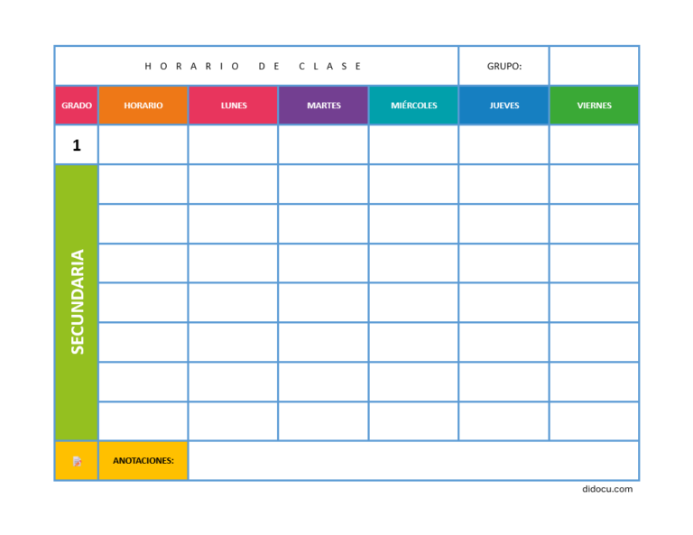 Plantilla de Horario de Clase para Secundaria en Word [GRATIS] | didocu