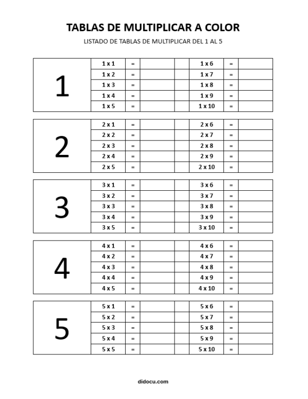Plantilla de Tablas de Multiplicar del 1 al 10 en Word y PDF [GRATIS ...
