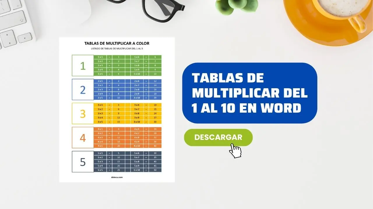 Tabla de Multiplicar del 1 al 10 a Color