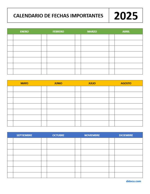 Plantilla de Calendario de Fechas Importantes en Word GRATIS | didocu