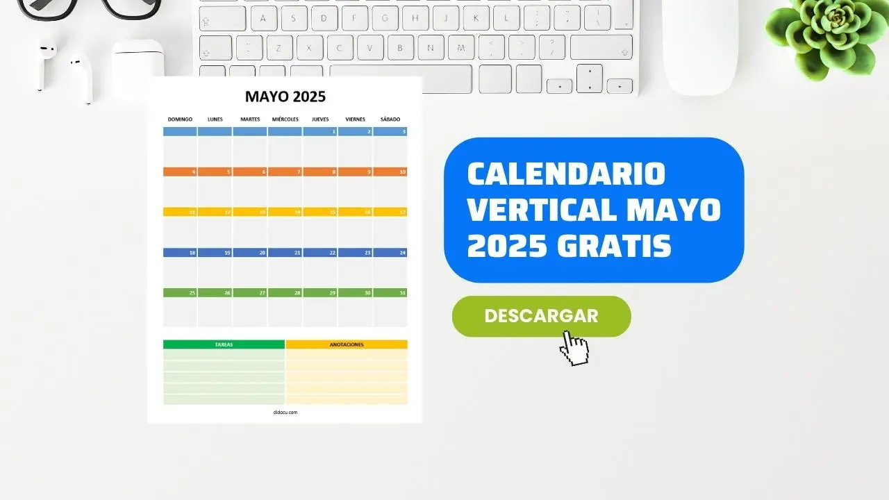 Formato de Calendario Vertical de Mayo 2025 Editable