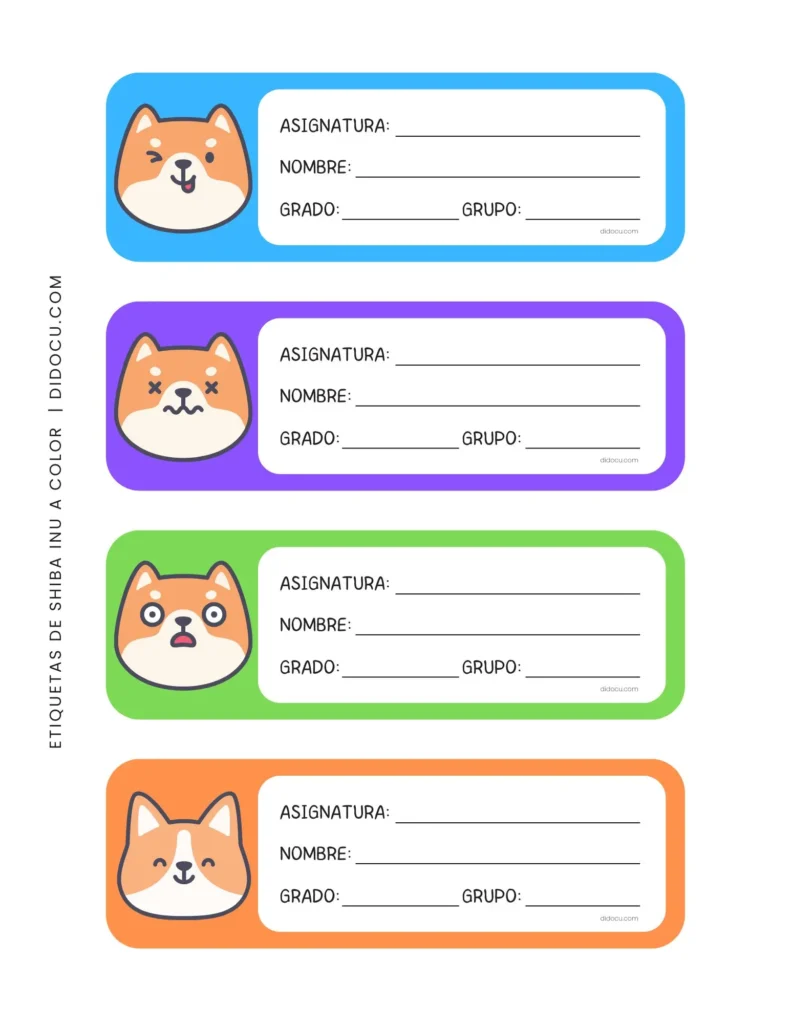 Etiquetas Recortables de Shiba Inu para Libretas