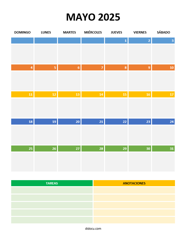 Calendario Vertical de Mayo 2025 GRATIS