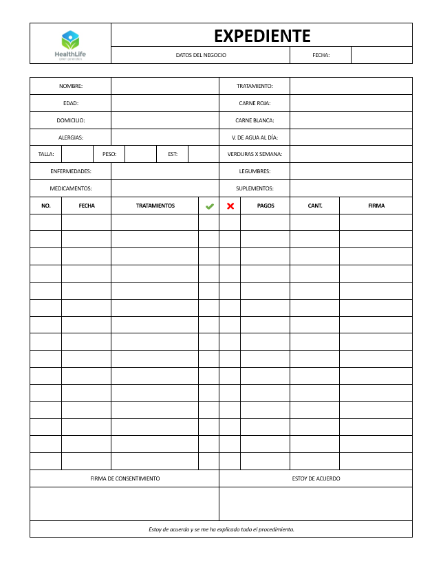 Formato Imprimible para Clínica Spa