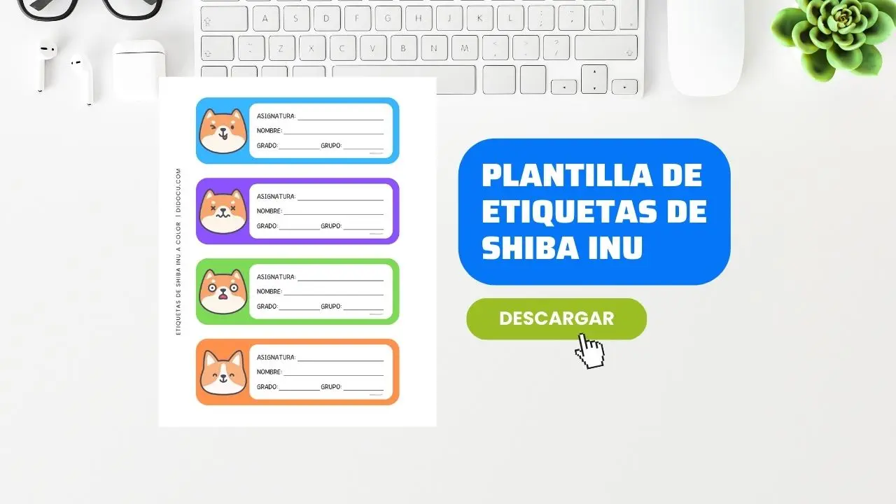 Imprimir Etiquetas Escolares de Shiba Inu Gratis