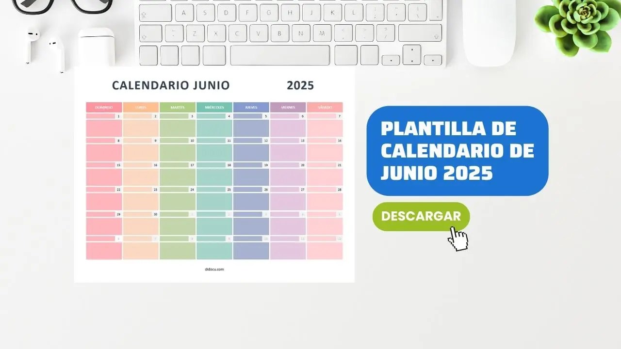 Imprimir Calendario Junio 2025 en Color Pastel