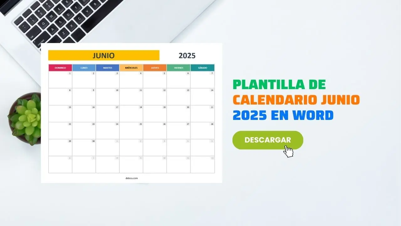 Formato de Calendario Junio 2025 Imprimible