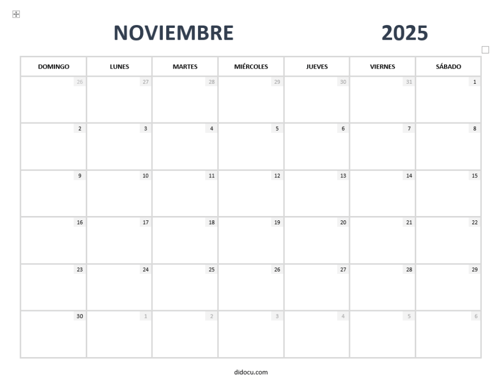 Ejemplo Imprimible de Calendario Noviembre 2025