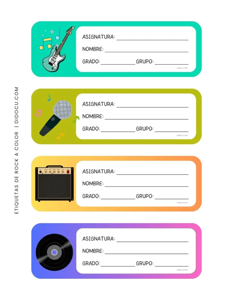 Etiquetas con Temática de Rock para Libretas