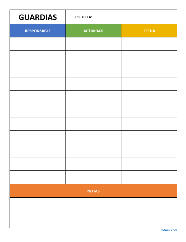Formato de Registro de Guardias Escolares o Laborales