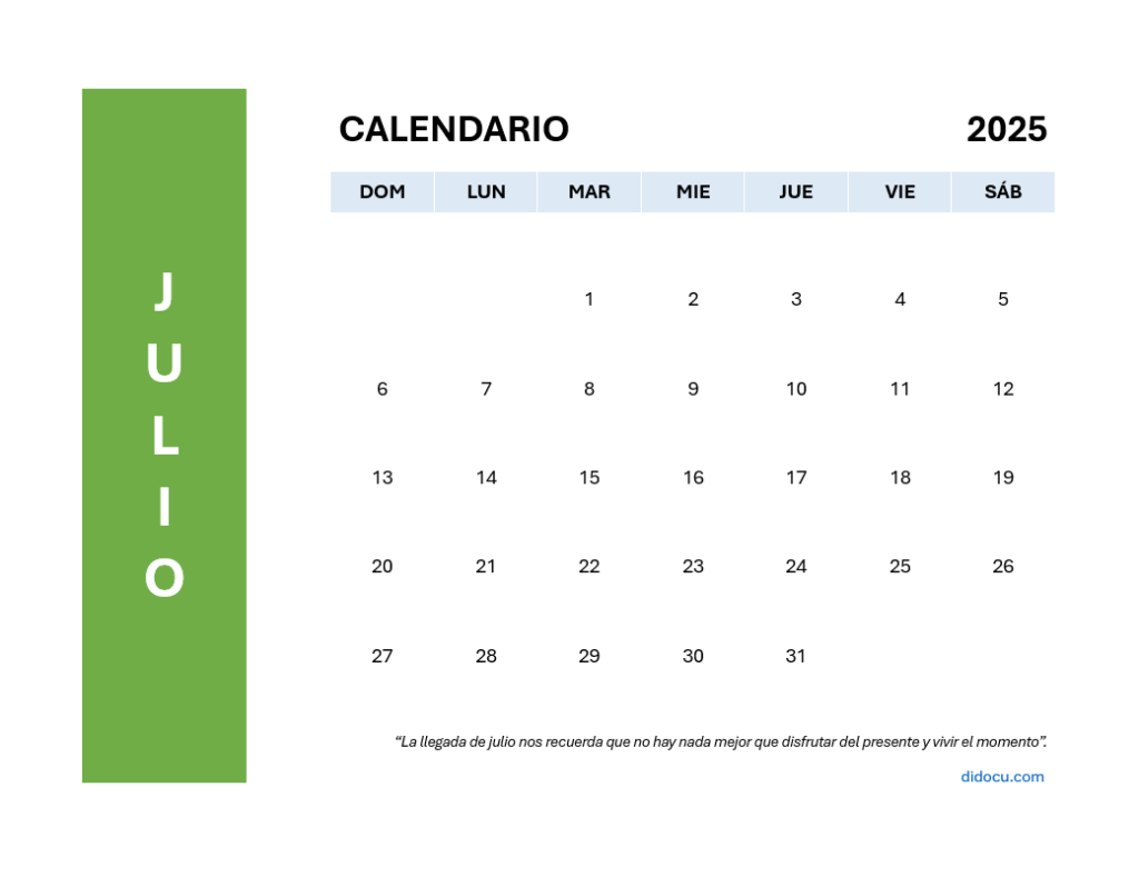 Como Imprimir el Calendario de Julio 2025