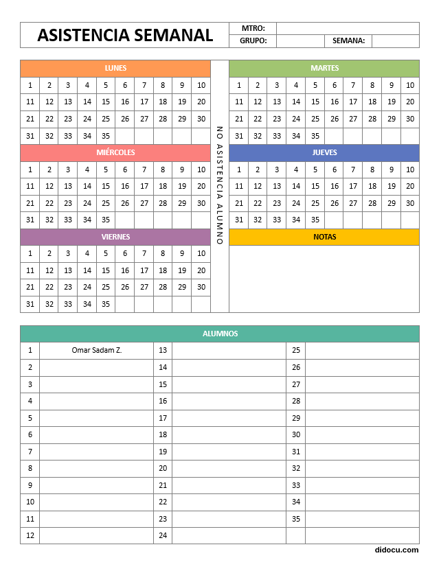 Descargar Registro de Asistencia Semanal en Word y PDF – Plantilla Editable