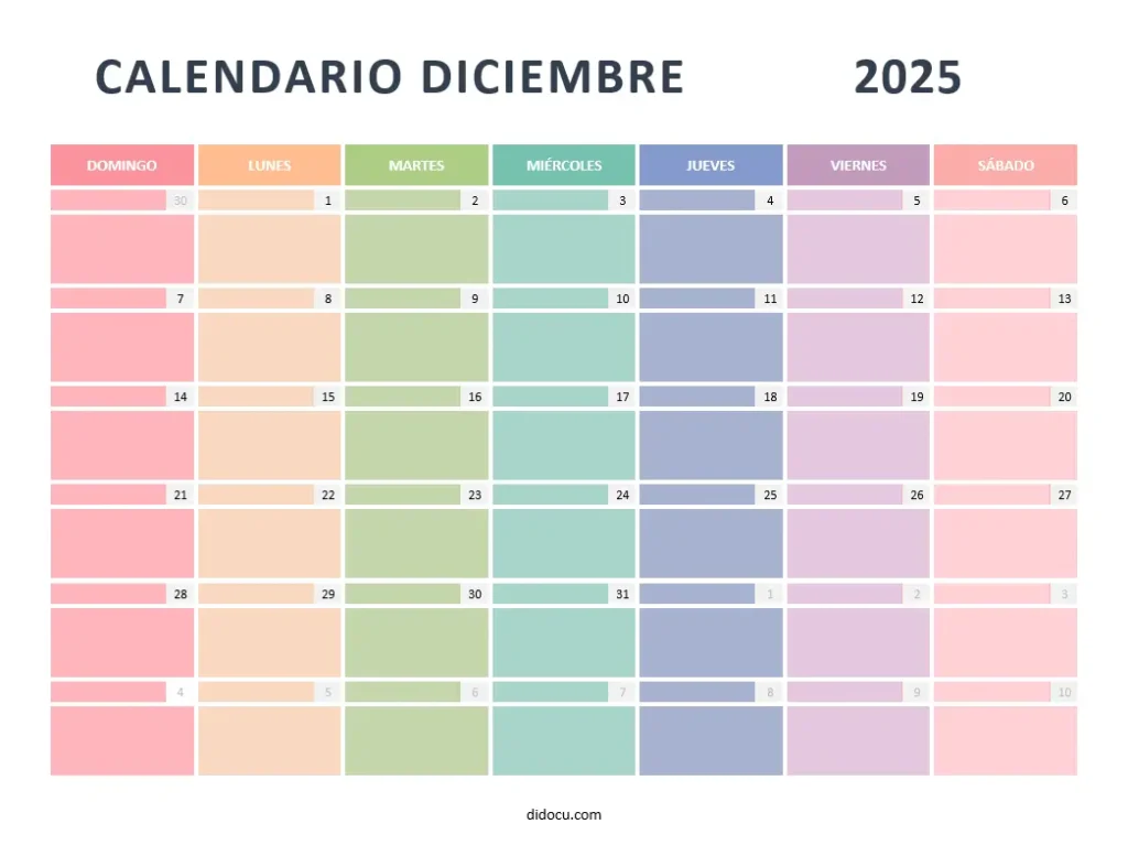 Imprimir Calendario de Diciembre 2025 Gratis
