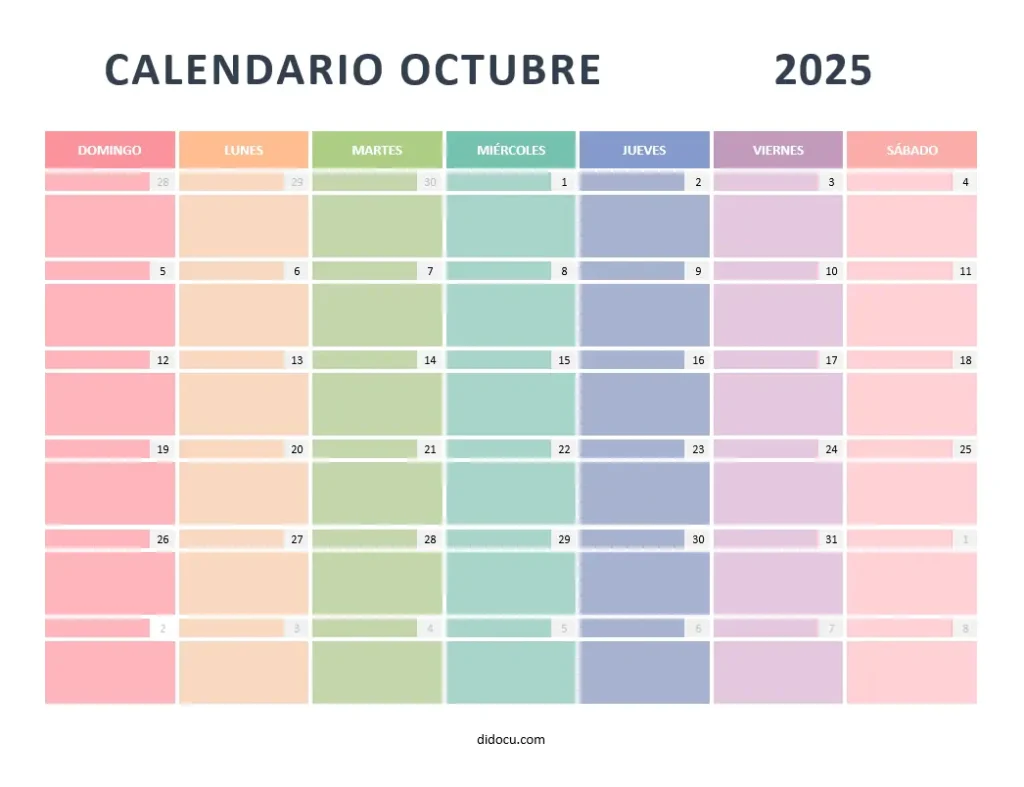 Imprimir Calendario de Octubre 2025 Gratis
