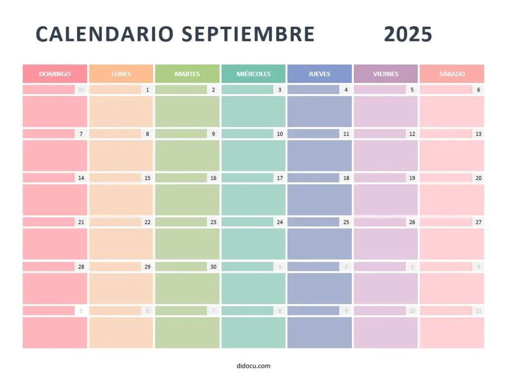 Imprimir Calendario de Septiembre 2025 Gratis