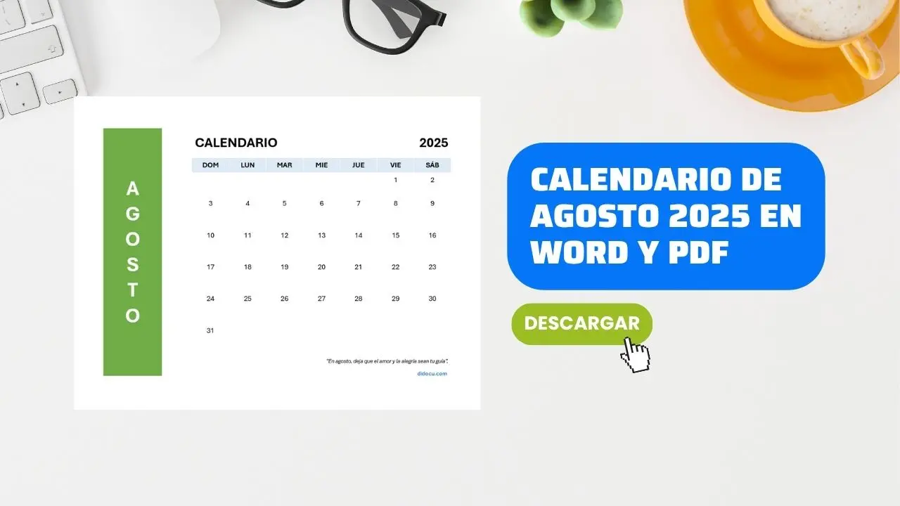Machote de Calendario de Agosto 2025