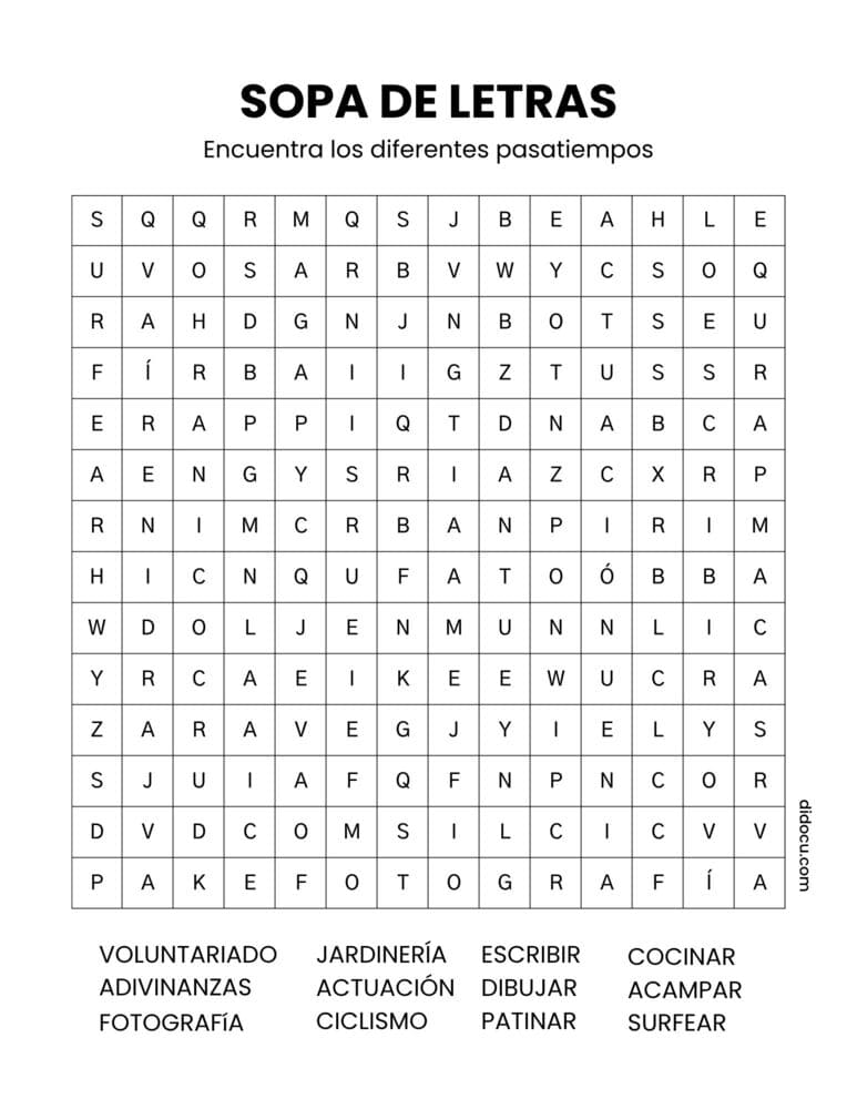 Como Imprimir una Sopa de Letras de Pasatiempos para Niños
