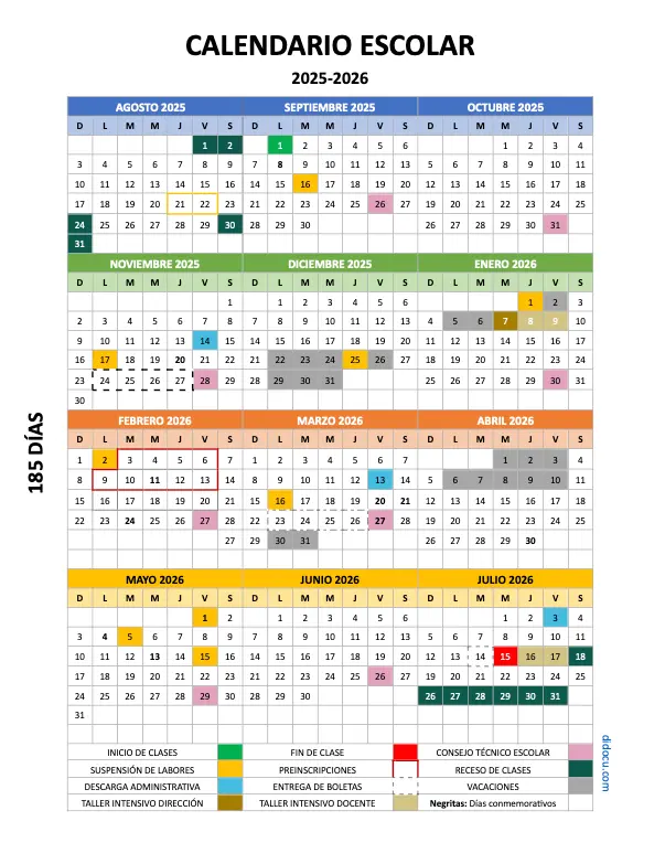 Imprimir Calendario Escolar de la SEP 2025 2026
