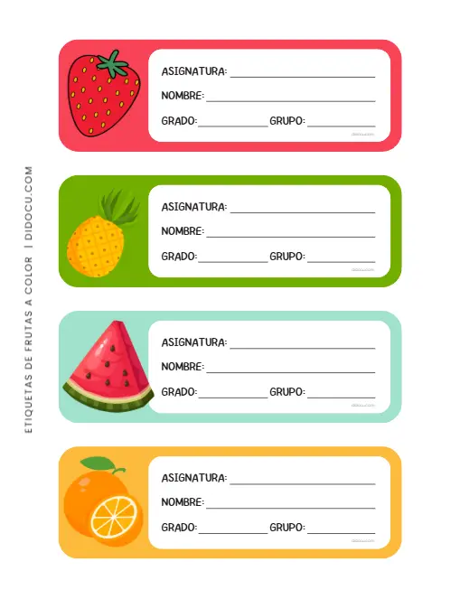 Imprimir Etiquetas de Frutas para Cuadernos Escolares