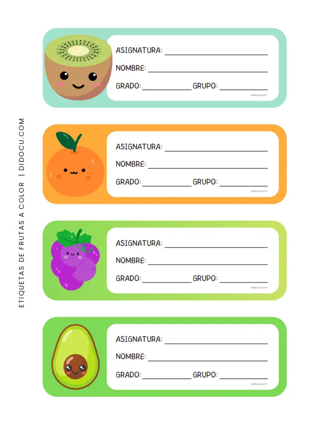Descargar Etiquetas Frutales para Libretas y Cuadernos Gratis