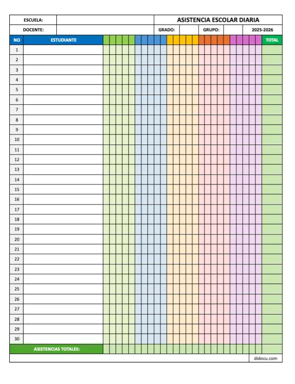 Plantilla para Pasar Lista en Clase GRATIS