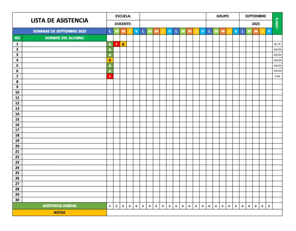 Imprimir Lista de Asistencia de Septiembre