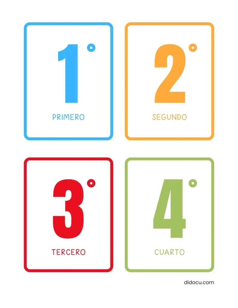 Imprimir Tarjetas de Números Ordinales Gratis