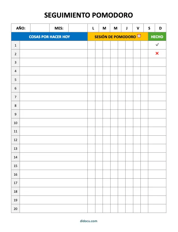 Formato de Temporizador para Pomodoro Gratis