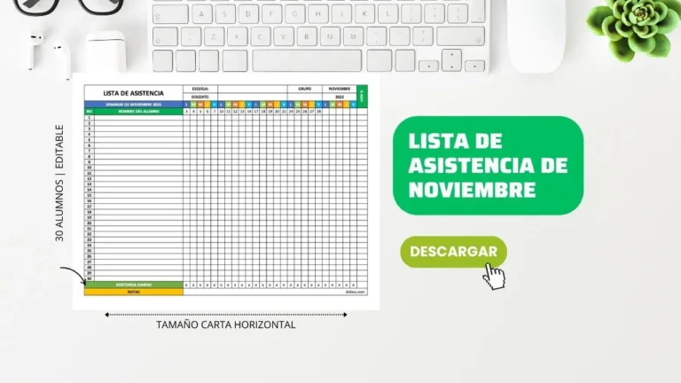 Registro de Asistencia para Noviembre en Excel