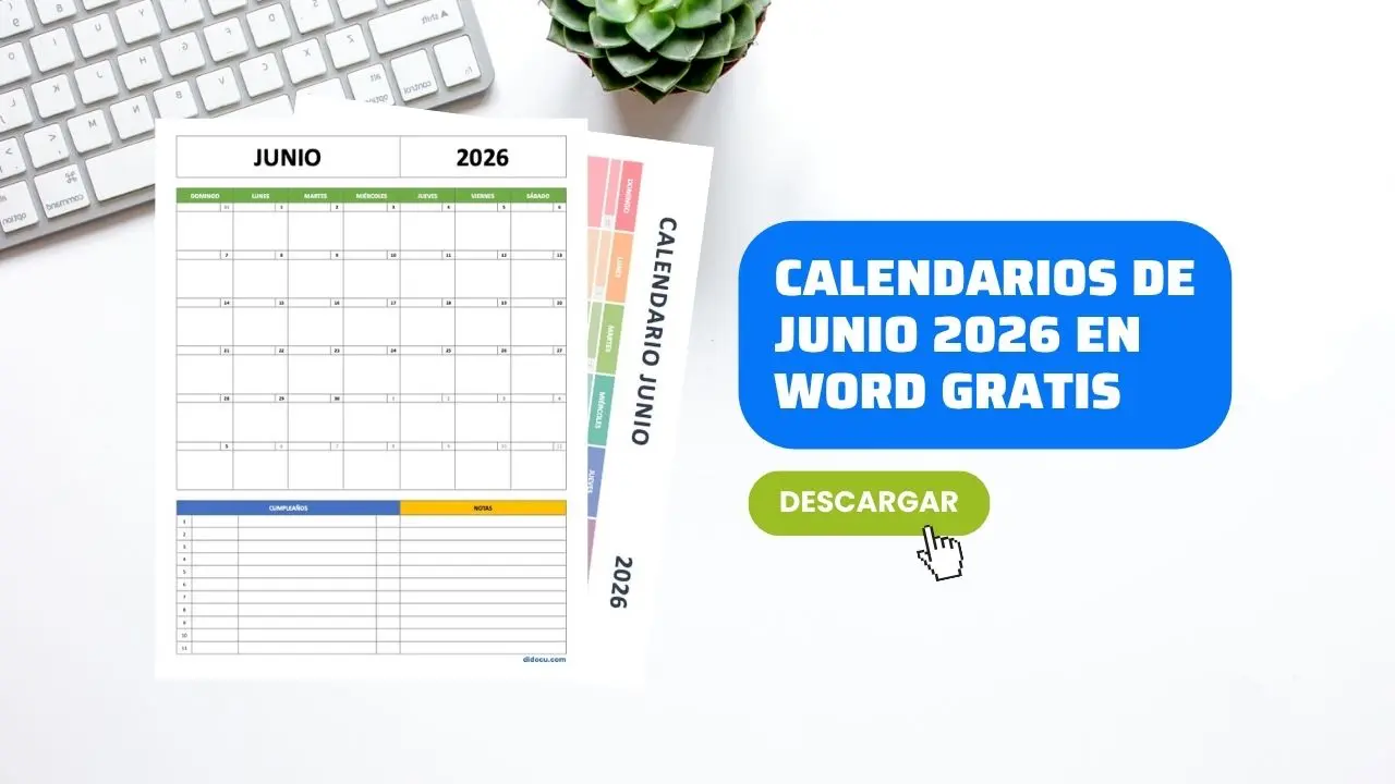 Descargar Calendarios de Junio 2026 para Imprimir