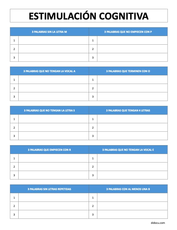 Ejemplo de Hoja para Estimulación Cognitiva en Word GRATIS