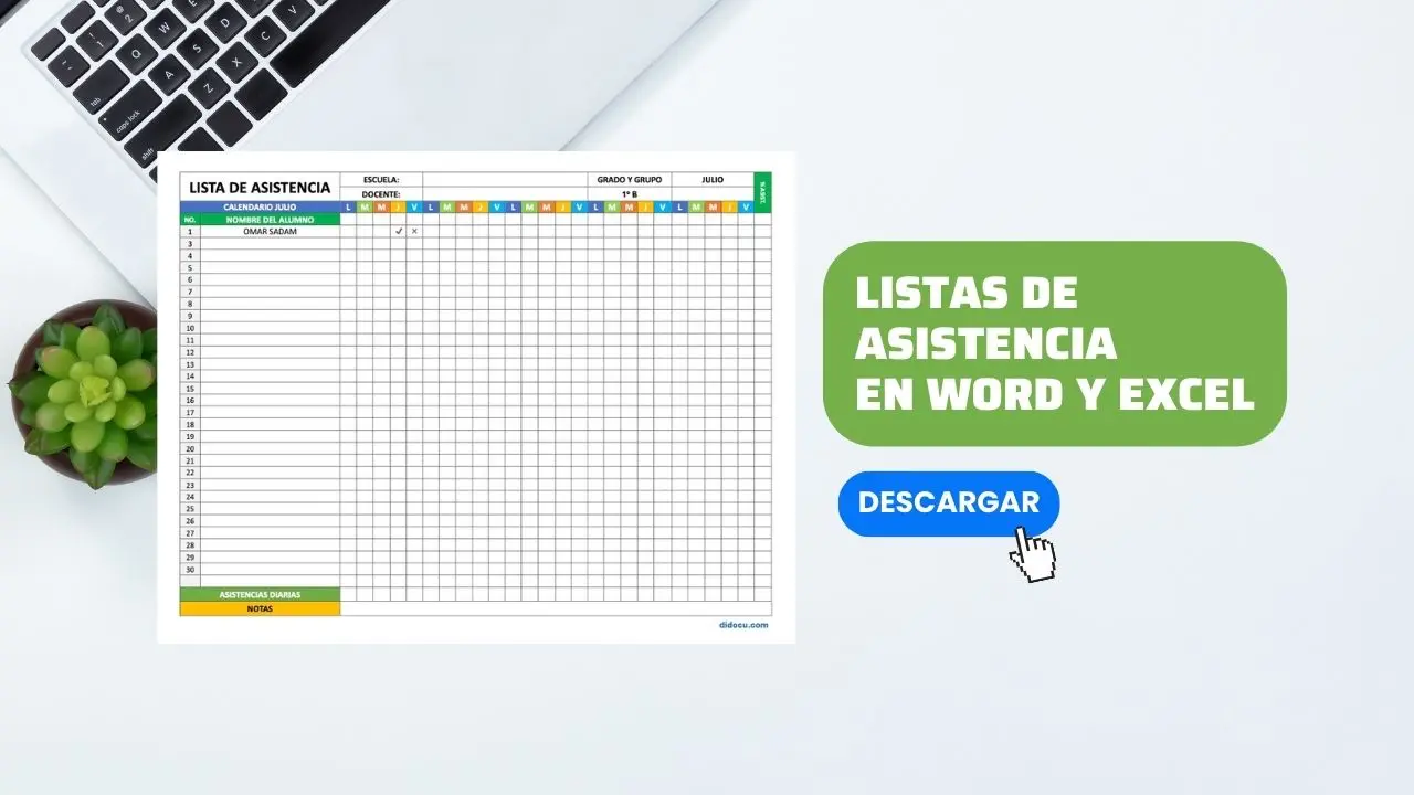 Descargar Asistencia de Julio en Word y Excel