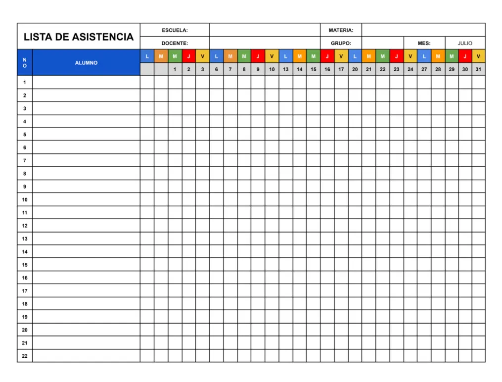 Pase de Lista para Google Docs de Julio