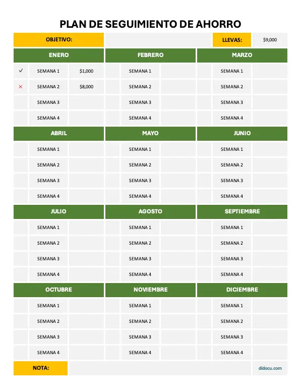 Hoja para Registrar Ahorros de la Semana y del Mes GRATIS