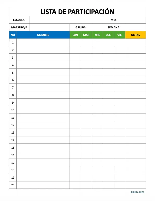 Formato para Marcar Participaciones en Word GRATIS