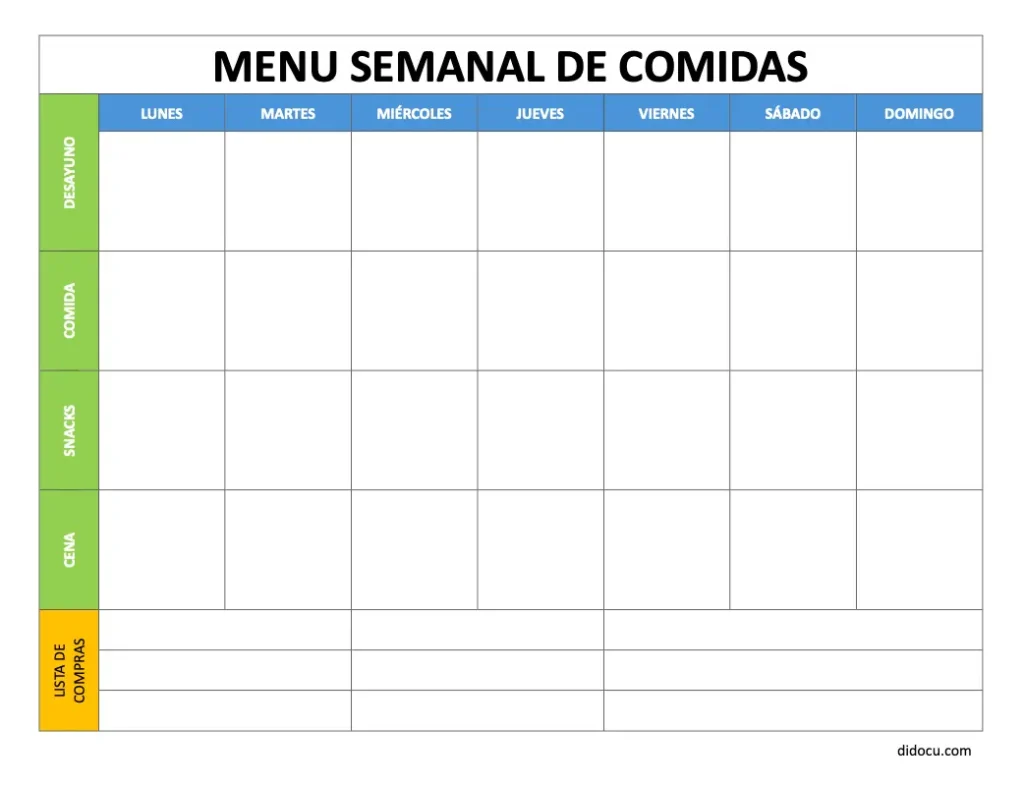 Planificador Semanal de Comidas para Imprimir GRATIS