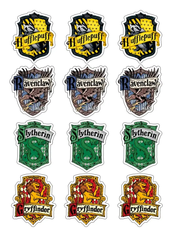 Etiquetas de Gryffindor, Ravenclaw, Slytherin y Hufflepuff