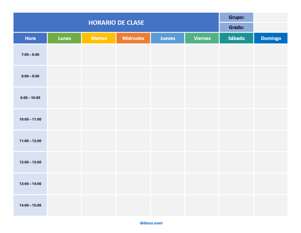 Ejemplo de Horario Escolar Semanal para Imprimir
