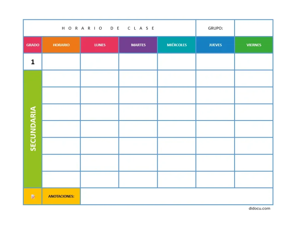 Descargar Formato de Horario de Clases para Nivel Secundaria