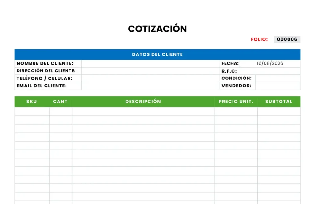 Llenar Cotización en Línea Gratis