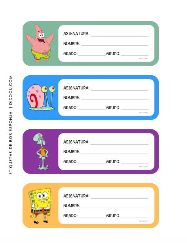 Etiquetas Escolares de Bob Esponja para Imprimir