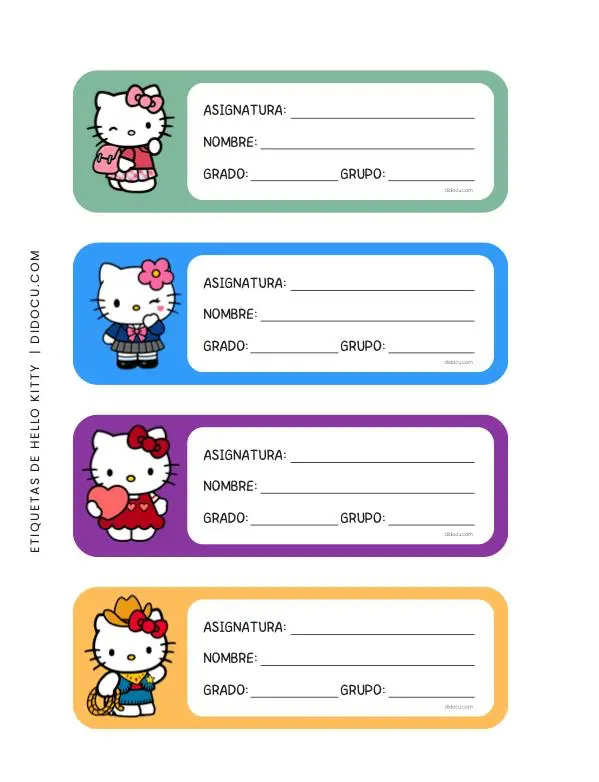 Etiquetas Escolares de Hello Kitty para Imprimir