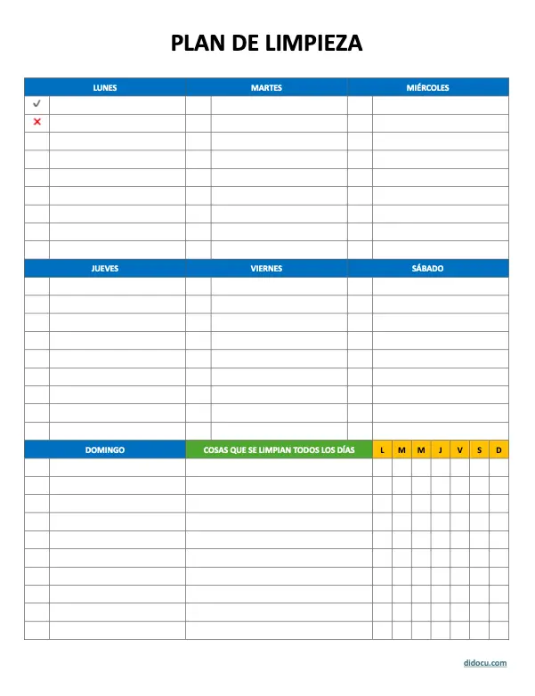Formato para Planificar Limpieza Semanal Imprimible