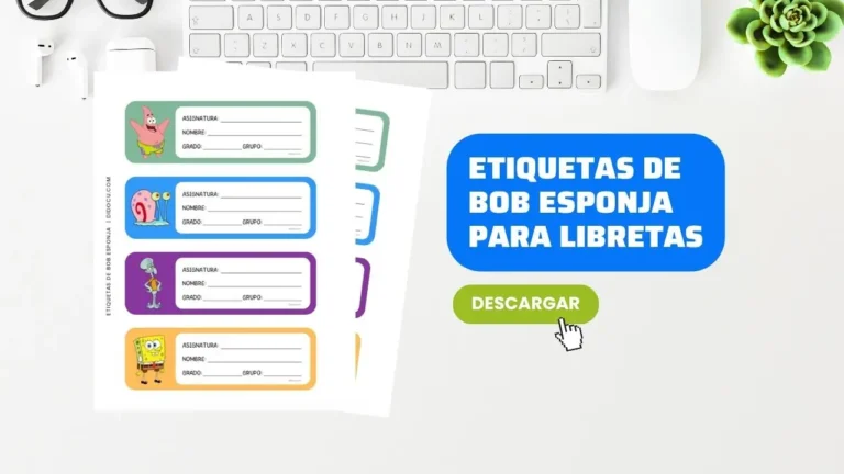 Etiquetas de Bob Esponja para Cuadernos Escolares